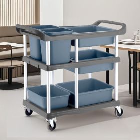 SOGA 2X 3-Tier Commercial Soiled Food Trolley Dirty Plate Cart Five Buckets Kitchen Food Utility
