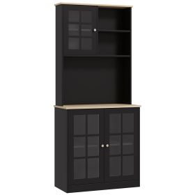 HOMCOM Kitchen Pantry Cabinet, 72" Freestanding Storage Cabinet with Hutch, Large Countertop, Glass Doors and Adjustable Shelves, Microwave Cabin