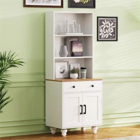 ON-TREND Farmhouse Storage Cabinet with 4 Solid Wood Gourd-Shaped Legs, Modern Kitchen Pantry Cabinet with Adjustable Shelves